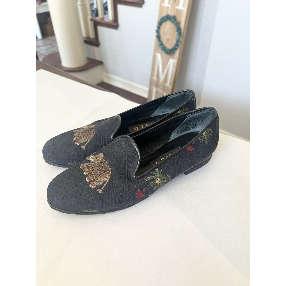Zalo Vintage Embroidered Elephant Palm Tree Needlepoint Loafers Flat 6.5 Slipper